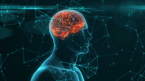 Neuronal Activity. 3d animation of rotating blue conceptual human brain Vidéo 96220848