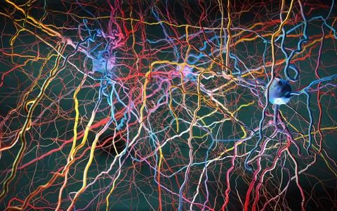 Neuronen oder Nervenzellen, die in einem neuronalen Netz verbunden sind - ... Stock Photos
