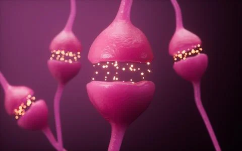 Neurons and synapses, nervous system concept, 3d rendering. Illustrazione stock