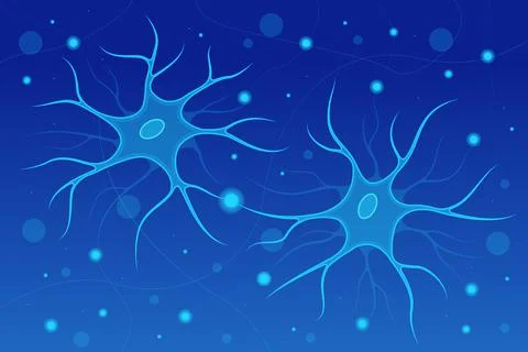 Neurons in the brain. Synapse and Neuron cells sending electrical chemical Stock Illustration