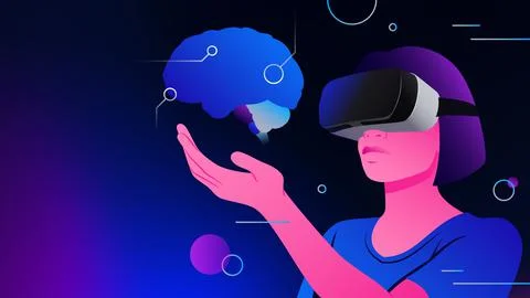 Neuroscience in Metaverse. Studying Brain in Virtual Reality Goggles Stock Illustration