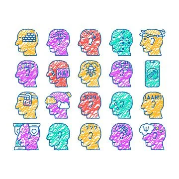 Neurosis brain problem icon hand drawn 스톡 일러스트