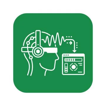 Neurotech headset tracking brainwaves for system control on green background. Stockillustratie