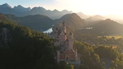 Neuschwanstein castle changing light during golden hour Stock Footage 314581866