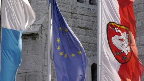 Neuschwanstein Castle - the flags 库存影片 73713819