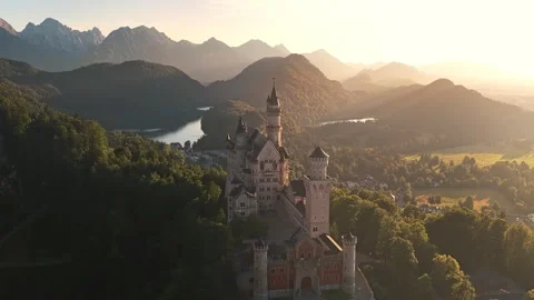 Neuschwanstein castle at sunset showing changing light and shadows Stock Footage 314582078