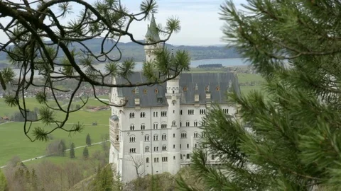 Neuschwanstein Castle through the trees Stock Footage 75436590