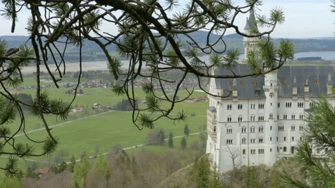 Neuschwanstein Castle through the trees Stock Footage 75437489