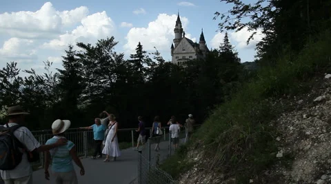 Neuschwanstein Castle with Tourists Stock Footage 1065667