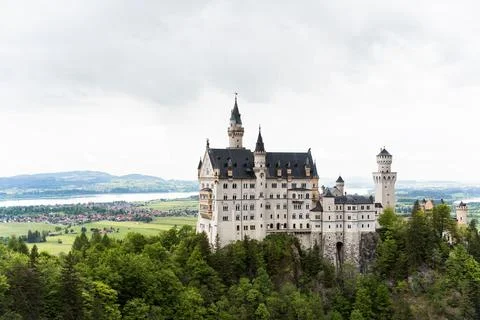 Neuschwanstein from Forest Clearing Foto stock