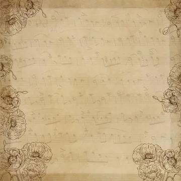 Neutral base effect canvas for artistic bases with flowers,and musical notes Illustrazione stock