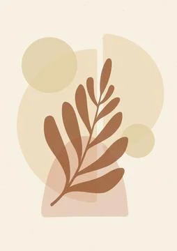 Neutral boho art print, botanical wall art abstract illustration. Stock Illustration