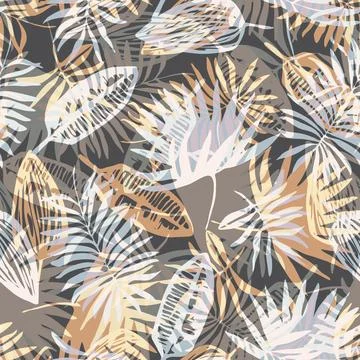 Neutral colors tropical pattern with paint leaves Stock Illustration