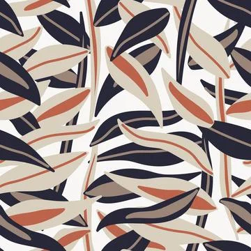 Neutral Colour Leaf Seamless Pattern Design Stock Illustration