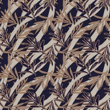 Neutral Colour Tropical Leaf Seamless Pattern Design Stock Illustration