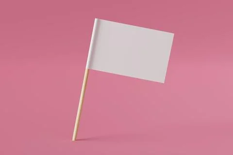 Neutral Communication Concept. Blank White Flag On Wooden Stick On Pink Bac.. Stock Illustration