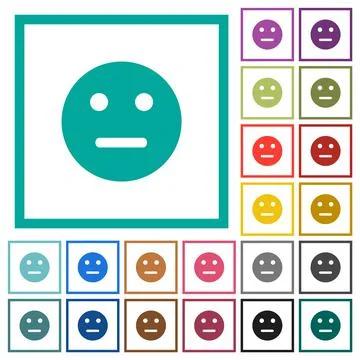 Neutral emoticon solid flat color icons with quadrant frames Stock Illustration