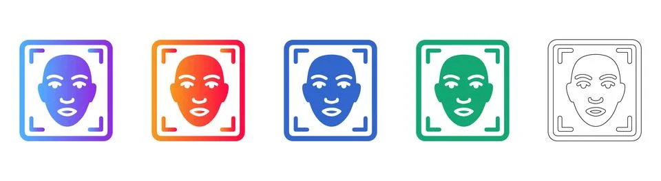 Neutral Face Recognition Security Icons Stock Illustration