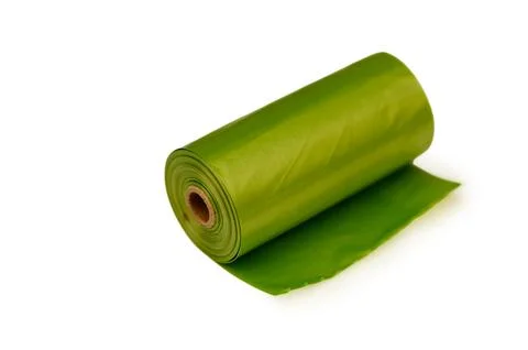 Neutral green plastic roll isolated on white background top-down perspectiv.. Stock Photos
