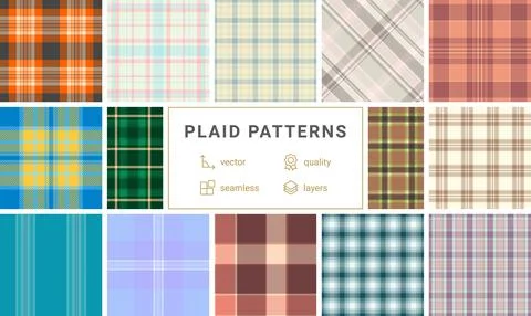 Neutral plaid pattern pack for lifestyle branding. Balanced tartan textures.. Stock Illustration