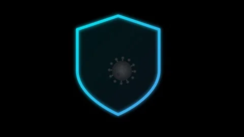 Neutralization of Red Virus Cell by Glowing Protection Shield Icon Animation Видео 346202146
