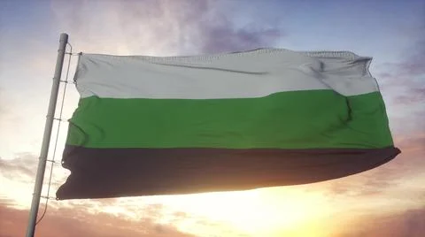 Neutrois pride flag waving in the wind, sky and sun background. 3d rendering Stock Illustration