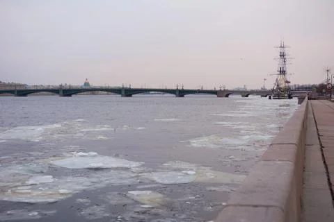 Neva River and Trinity Bridge in Saint Petersburg. Stock Photos