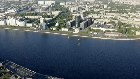 Neva River between Sinopskaya and Maloohtinskaya embankments Stock Footage 116948957