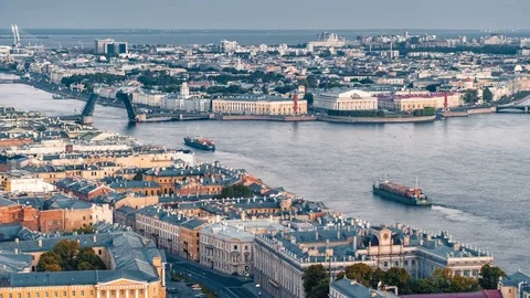 Neva River with cargo ship Stock Footage 80205696