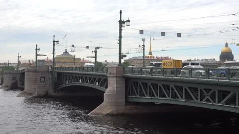 Neva River, Palace Bridge, summer day. Russia, Saint Petersburg June 2021 Stock Footage 155904085