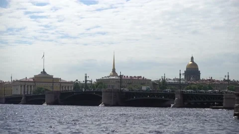 Neva River, Palace Bridge, summer day. Russia, Saint Petersburg June 2021 Stock Footage 155904679