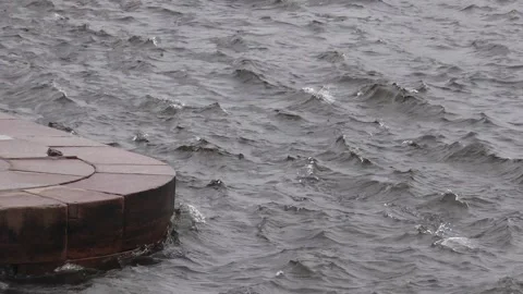 Neva River with passing excursion boats on a rainy autumn day. Stock Footage 340878386
