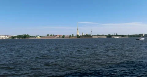 Neva river, Peter and Paul fortress, ships, Saint Petersburg Stock Footage 64981533