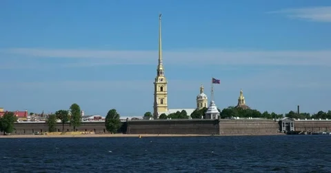 Neva river, Peter and Paul fortress, Saint Petersburg Stock Footage 64981818