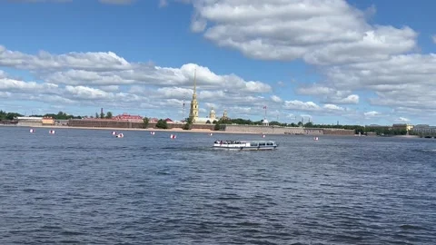 Neva River with Peter and Paul Fortress at background. Saint Petersburg. Russia Stock Footage 250267479