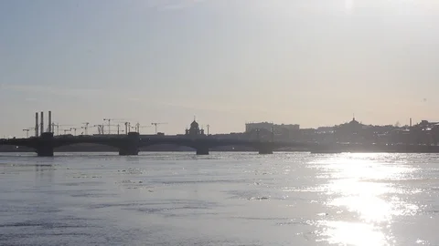 Neva River in the spring video. Ice is on the river. Video of the river. Spring 스톡 동영상 108240546