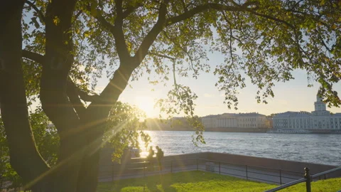 Neva river, sunset time, Saint Petersburg, Russia Stock Footage 166389806