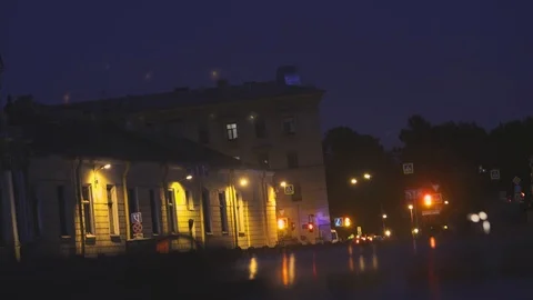 A Neva river surrounded by buildings of St. Petersburg at night Stock Footage 120136090
