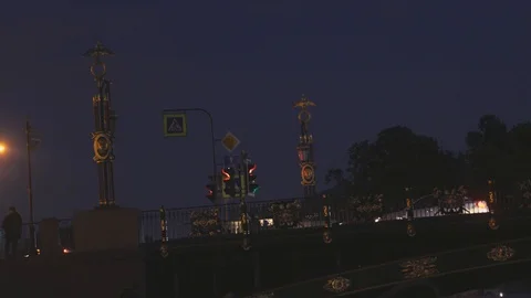 A Neva river surrounded by buildings of St. Petersburg at night Stock Footage 120136184