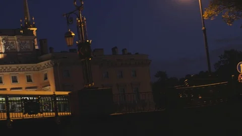 A Neva river surrounded by buildings of St. Petersburg at night Stock Footage 120136487