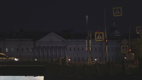 A Neva river surrounded by buildings of St. Petersburg at night Stock-Footage 120137322