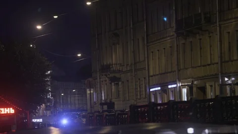 A Neva river surrounded by buildings of St. Petersburg at night Stock Footage 120152455