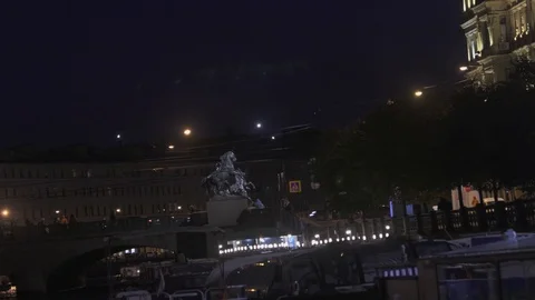 A Neva river surrounded by buildings of St. Petersburg at night Stock Footage 120153116