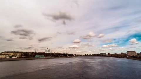 Neva river timelapse hyperlapse cloudy spring day in St. Peterbsurg Russia Stock-Footage 75325245