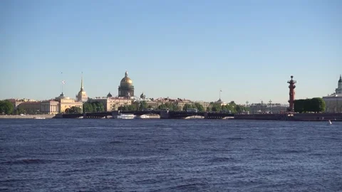 Neva River with a view of the Palace Bridge  the dome of St. Isaac's Cathedral. Stock Footage 155904855