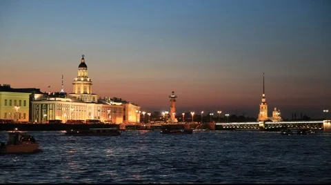 Neva river at white night, St. Petersburg Stock Footage 879947