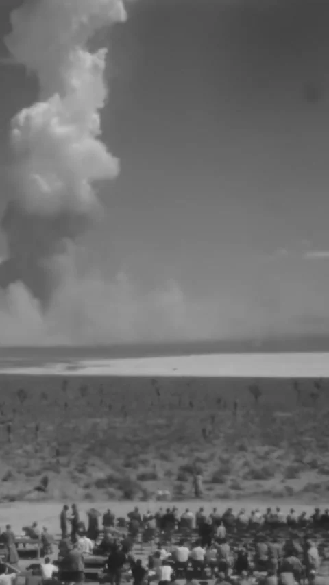 NEVADA - 1952 - Tilt up the mushroom cloud left by an atomic bomb test on the Stock Footage 340326828