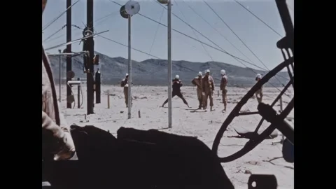 NEVADA - 1955 - Scientists study the radiation left in the wake of an atomic 스톡 동영상 308173404
