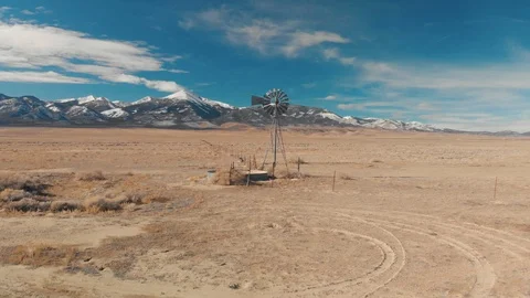 Nevada - Aerial Pull Away From Windmill on Rural Nevada Farm Stock Footage 117966234