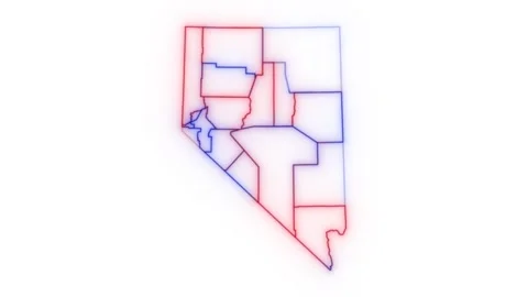 Nevada county map red blue election outline white background seamless loop Stock Footage 343867890
